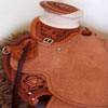 Half tooled Vaquero Lace with Daffodil flower Wade Saddle
built on a 94 degree bar that fits a well built muscular shoulders -
The seat is finished at 15 & 1/2 inch with a close contact deep pocket fit -
Gullet is 7 & 1/2 inch height by 6 & 1/2 width with the back hand hole width at 4 inch -
Horn is 6 inch height by 5 and 1/2 inch width Guadalajara at 31 degree pitch - Cantle is 4 and 1/2 inch in height by 12 & 1/2 in width with a Cheyenne roll - Flat plate riggin at 7/8ths
- leather lined 5 inch Stainless Steel Moran Stirrups .